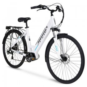 Hyper Bicycles 36V 700C Commuter Electric Bike for Adults, Pedal-Assist, 250W Mid-Drive E-Bike Motor, Matte White