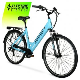 Hyper Bicycles E-Ride 700C 36V Electric Commuter E-Bike for Adults, Pedal-Assist, 250W Motor, Blue